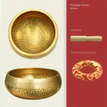 Authentic Nepalese Sanskrit Singing Bowl Set - Copper Bell For Yoga, Meditation & Therapy, Relaxing Sound Tool, Includes Wooden Mallet And Cushion - Perfect Spiritual Gift For Men & Women, Healing, Chakra Balancing, Mindfulness, Relaxation, Spiritual Growth - Comes With Wooden Mallet For Therapy, Stress Relief And Relaxation - Ideal For Yoga, Spiritual Practices And Therapy - Multicolor - View 2