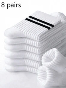 1/3/6/8/10/20 pares de calcetines a media pierna a rayas unisex, suaves y transpirables para uso casual y de negocios, diseño de estilo tiburón, adecuados para deportes, otoño/invierno, regalo del Día de la Madre, vuelta al colegio, calcetines a media pierna de unicolor y a rayas neutros, con borlas para hombres, adecuados para el hogar, actividades al aire libre, calcetines casuales a media pierna, otoño