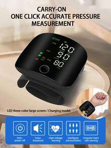 1 pezzo Monitor portatile per la pressione sanguigna da polso, misurazione ad alta precisione di frequenza cardiaca, polso e pressione sanguigna con un solo clic, controllo touch intelligente, display a schermo grande ad alta definizione, riproduzione vocale, fornito con custodia, disponibile in vari stili, comodo per viaggi, monitor pressione sanguigna domestico