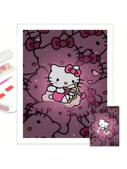 Sanrio Conjunto de pintura com diamantes 5D faça você mesmo, Hello Kitty fofa, mosaico de diamantes com perfuração completa, decoração para casa, Natal, Dia dos Namorados, Halloween, presente de Ação de Graças para família, parentes e amigos, 30x40 cm