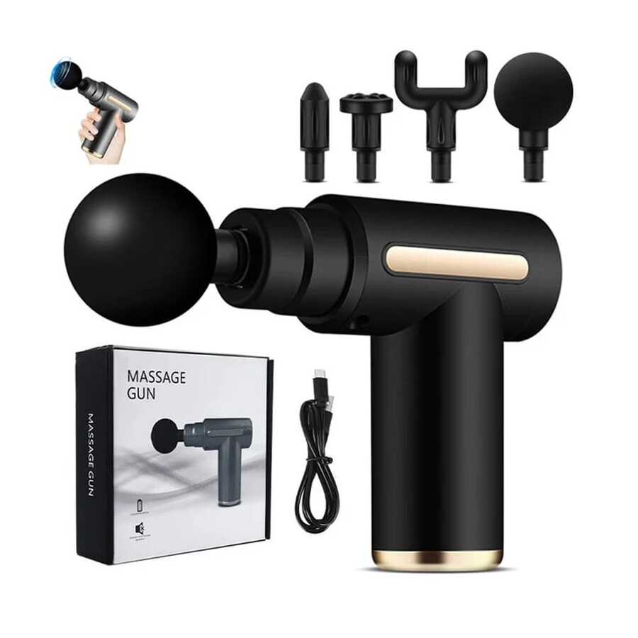 Portable Handheld Electric Massage Gun, Mini Massage Gun, 1200mAh Rechargeable Lithium Battery, 4 Accessories, 6-Speed Deep Tissue Massage, Suitable For Body, Back, Neck - USB Charging, Travel Essentials - 黑色 - 查看 1