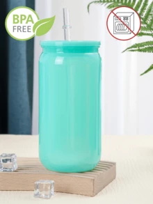 1PC/6pcs Colorful Plastic Cups With Lids And Straw PET Can Replacement For Water Bottle Shaped Cute Tumbler Drinking Plastic Cups For Party, Coffee, Milk Outdoor Sippy Cup Simple