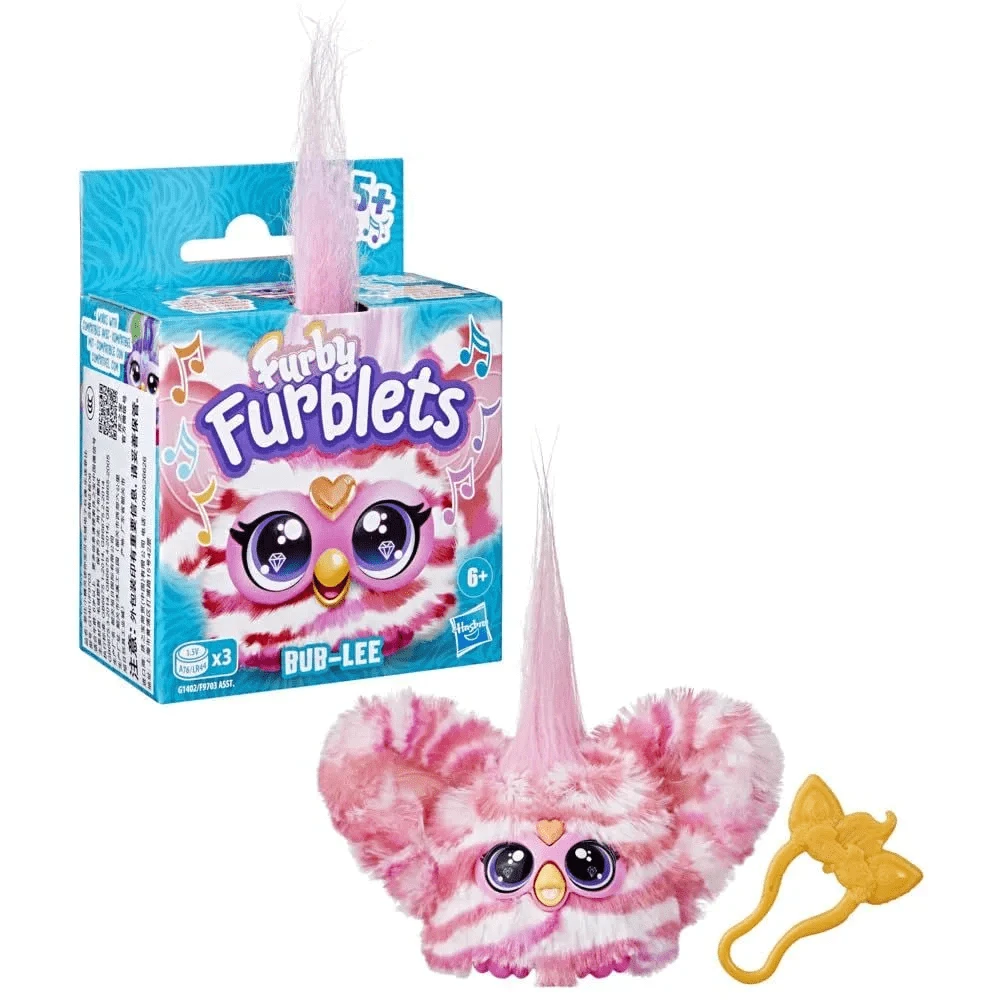 Furby Furblets Bub - 迷你伙伴，超过 45 种音效和音乐，只会说 Furbish 语，电子毛绒玩具，粉色和白色，返校礼物，适合 6 岁及以上儿童