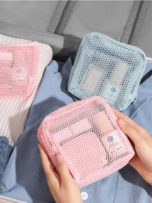 Bolsa de malla multiusos de alta calidad con textura de color macaron (estilo de cordón con colores aleatorios) Bolsa para toallas sanitarias, bolsa de almacenamiento de cosméticos, bolsa de maquillaje para damas, bolsa de almacenamiento de tampones para niñas, adecuada para viajes, vuelos, negocios, familia, campamento, al aire libre, playa, vacaciones de verano, regreso a la escuela, bolsa de lavado, bolsa de lavado, bolsa de viaje de lavado