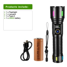 便携式 30W LED 手电筒大功率超远距离伸缩变焦手电筒 5 种模式照明多功能 USB 充电长端照明高光使用 18650/26650 电池荧光灯极具吸引力户外露营和钓鱼工作手电筒 - 黑色 - 查看 13