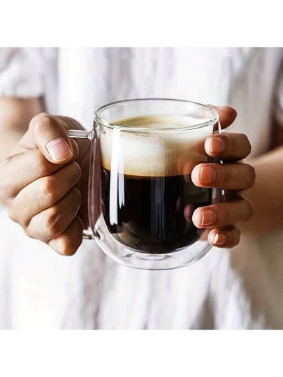 1-2-4-Pcs Set, 350ml/250ml Minimalist Transparent Double Layer Glass Cup, Thermal Insulated & Fashionable, With Handle, Ideal For Coffee, Juice, Multipurpose Use Back To School