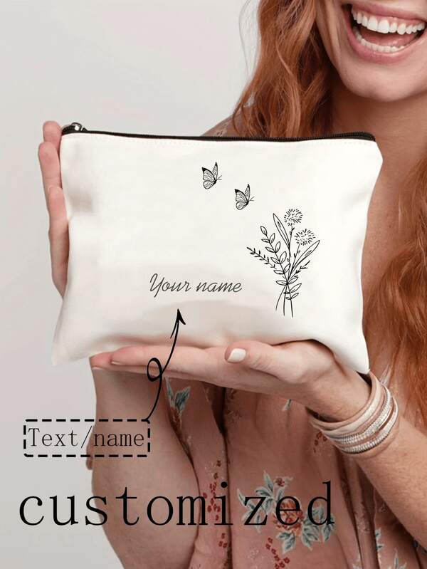 1 pièce Pochette personnalisable à fermeture éclair avec motif floral, design unique, mode, minimaliste, lettre, lumière. Peut contenir un téléphone, un sac de maquillage, une bourse, un sac embrayage, un accessoire de voyage, une jolie lettre