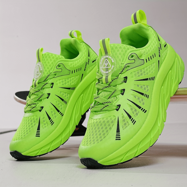 Women's Versatile Sneakers - Neon Green Lace-Up Casual Shoes, Breathable Fabric + EVA Non-Slip Sole, Suitable For Fitness, Running, Yoga, Walking, Functional Training, Fashionable Design, Secure Lace Closure, Durable And Versatile For Daily Wear