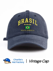1pc Brazil Printed Washed Baseball Cap, Classic & Fashionable, Soft Sweatband, Adjustable Size, Lightweight Sun Protection, Versatile Classic Style, Suitable For Outdoor Sports, Football Matches, Daily Wear, Parties & Vacations, Perfect Gift For Friends And Family