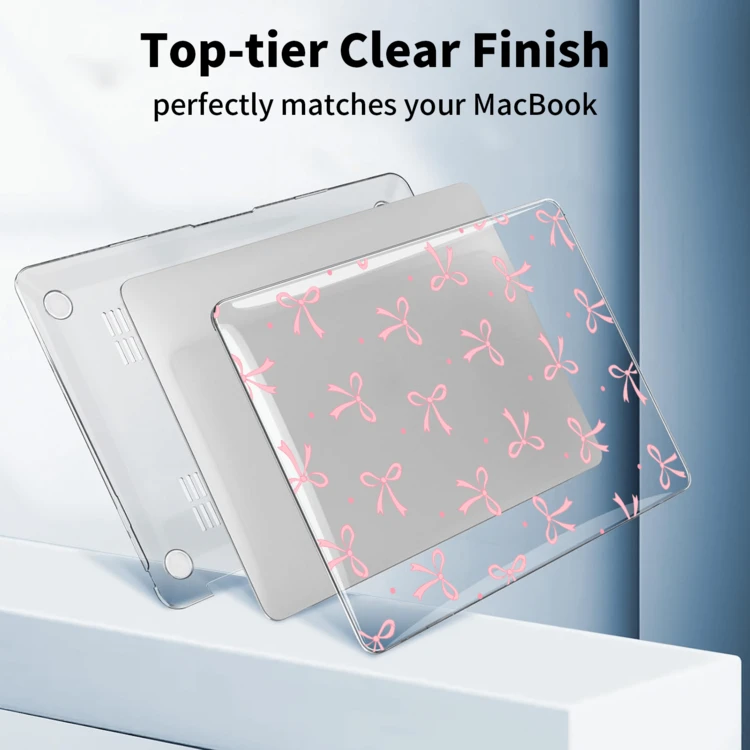 Transparent Bowknot Protective Case, Compatible With MacBook, Durable Plastic Hard Shell Protective Cover Compatible With Macbook Air Pro - Clear - View 5
