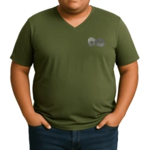 Men's Basic Plus Size T-Shirt Sizes P To G8 Viscolycra Mesh Fabric With V-Neckline - Army Green - View 1