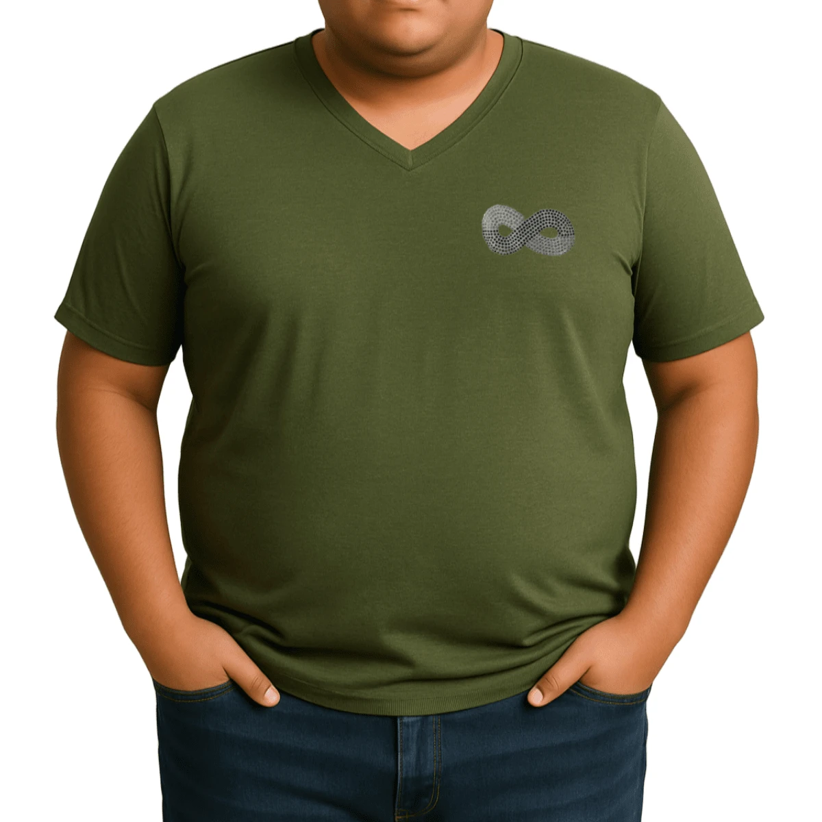 Men's Basic Plus Size T-Shirt Sizes P To G8 Viscolycra Mesh Fabric With V-Neckline - Army Green - View 1