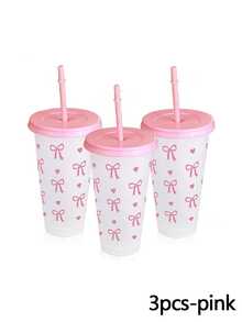 1 كوب بلاستيكي قابل لإعادة الاستخدام بشريط وردي جميل مع غطاء وقش، شفاف، مناسب للقهوة المثلجة والماء والعصير والصودا، رائع للشاطئ والأعراس وأعياد الميلاد والمهرجانات والكريسماس وهالوين والحفلات والمكتب والحمام والأنشطة الخارجية وزجاجة المياه للاستخدام اليومي والخارجي (ملاحظة: قد يكون المنتج به بعض الخدوش أثناء النقل ولكن لا يؤثر ذلك على استخدامه)