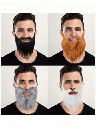 4 件套趣味假胡子和胡须套装，适合万圣节、圣诞节、派对和生日装饰