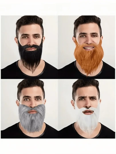 4 件套趣味假胡子和胡须套装，适合万圣节、圣诞节、派对和生日装饰