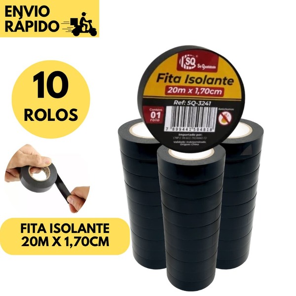 kit 10 Fita Isolante AntiChama Rolo com 20 metros Excelente Qualidade para Executar Serviços de Manutenção