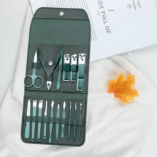16 件美甲套装，不锈钢指甲钳套装，专业美容套装，面部、手部和足部护肤和指甲护理工具，带皮革旅行盒，便携式美容工具套装，专业美容套装，旅行美甲套装，包，送给家人和朋友的首选礼物