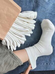 5/10 Pairs Of Women's Solid Color White Soft Comfortable Warm Knee-High Socks, Suitable For Daily, Outdoor Leisure Sports With Loafers, Sports Shoes Can Be Worn In All Seasons., Fall Socks - White - View 1