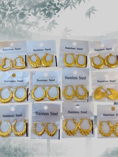 12 أقراط جديدة، إكسسوارات راقية، أقراط مطلية بالذهب عيار 18 قيراط، أنواع مختلفة من الأقراط، مناسبة للنساء لارتداء المجوهرات للأصدقاء والعائلة والصديقات، هدايا جملة