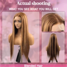 5*5 可戴无胶假发 挑染渐变直发假发 高清蕾丝前假发 人发混发 200% 密度长直发蕾丝闭合假发 13*4 蕾丝前假发 高清透明蕾丝前假发 - 预漂白结和自然发际线 - 戴上即可出门 女士无胶假发 万圣节假发 - SP4/27 - 查看 3