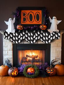 1 Stück/8 Stücke Halloween Geist Muster Kamin Schal, Halloween Kamin Dekoration, Halloween Hängedekoration, saisonale Heimdekoration für Herbst, Retro Stil, kurzes Plüschmaterial, 48*200CM, Halloween Innen- und Außendekoration, Partyzubehör, Halloween Themen Dekoration, Raumdekoration. Geeignet für Heim- und Küchendekoration sowie Halloween Party Dekoration - Verschiedenfarbig - Übersicht 8