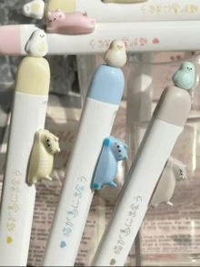 4支装可爱猫咪中性笔，创意猫咪造型高性价比中性笔，鸟形压花签名笔，0.5mm速干学生考试答题办公黑色笔，返校季 - 貓咪小鳥中性筆 - 查看 3