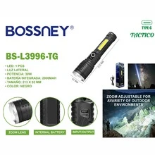 BOSSNEY Linterna LED recargable, linterna LED brillante con zoom, alta luminosidad y 7 modos, potente linterna de emergencia para acampar, hacer senderismo, pasear perros y usar al aire libre - Negro - Ver 4