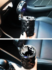 汽車帶蓋led煙灰缸,創意個性化設計,多功能,高端汽車配件 - 黑色 - 查看 5
