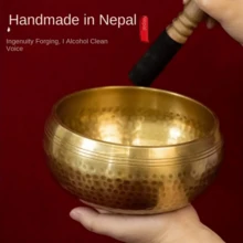 Authentic Nepalese Sanskrit Singing Bowl Set - Copper Bell For Yoga, Meditation & Therapy, Relaxing Sound Tool, Includes Wooden Mallet And Cushion - Perfect Spiritual Gift For Men & Women, Healing, Chakra Balancing, Mindfulness, Relaxation, Spiritual Growth - Comes With Wooden Mallet For Therapy, Stress Relief And Relaxation - Ideal For Yoga, Spiritual Practices And Therapy - Multicolor - View 8