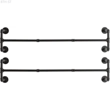 8TH-ST  Industrial Pipe Clothes Rack, 50 Inch Wall Mounted Clothing Rack, Space-Saving Hanging Closet Rod, Heavy Duty Multi-Purpose Garment Rack For Closet And Laundry Room(4 Bases), White TYJ002W - 黑色 - 查看 1