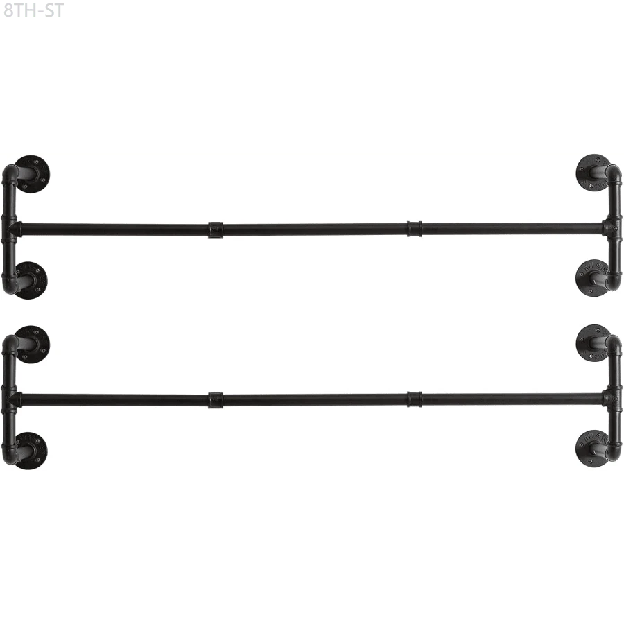 8TH-ST  Industrial Pipe Clothes Rack, 50 Inch Wall Mounted Clothing Rack, Space-Saving Hanging Closet Rod, Heavy Duty Multi-Purpose Garment Rack For Closet And Laundry Room(4 Bases), White TYJ002W - 黑色 - 查看 1