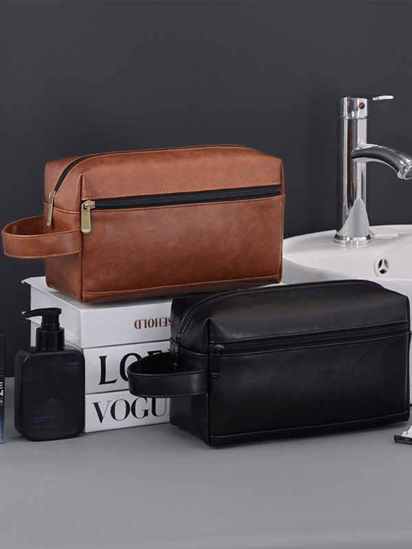 Bolsa De Armazenamento De Artigos De Higiene Pessoal Para Viagem À Prova D'Água Para Homens, Organizador De Maquiagem Portátil, Bolsas De Mão Com Zíper, Bolsa De Higiene Pessoal Com Costura Retrô, Grande Capacidade, Viagem De Negócios, Bolsa De Armazenamento De Artigos De Higiene Pessoal Portátil Para Homens