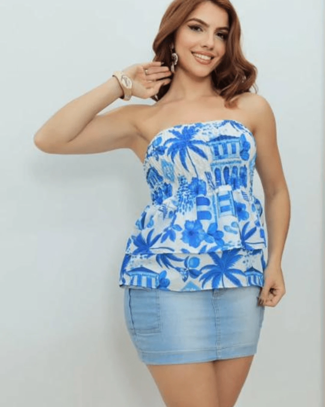 TOP TOMARA QUE CAIA - Azul e Branco - Visão 1