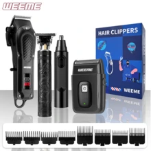 WEEME 1 套/4 件男士美容套装，理发器，耳鼻毛修剪器，胡须修剪器，男士多功能修剪器，带理发配件，是送给丈夫、父亲或旅行使用的理想礼品套装 - 黑色 - 查看 9