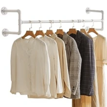 8TH-ST  Industrial Pipe Clothes Rack, 50 Inch Wall Mounted Clothing Rack, Space-Saving Hanging Closet Rod, Heavy Duty Multi-Purpose Garment Rack For Closet And Laundry Room(4 Bases), White TYJ002W - 黑色 - 查看 4