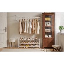 8TH-ST  Industrial Pipe Clothes Rack, 50 Inch Wall Mounted Clothing Rack, Space-Saving Hanging Closet Rod, Heavy Duty Multi-Purpose Garment Rack For Closet And Laundry Room(4 Bases), White TYJ002W - trắng - Xem 3