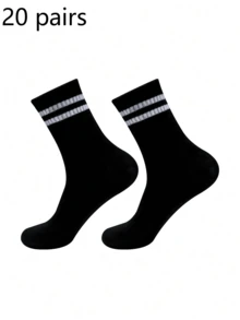 1/3/6/8/10/20 pares de calcetines a media pierna a rayas unisex, suaves y transpirables para uso casual y de negocios, diseño de estilo tiburón, adecuados para deportes, otoño/invierno, regalo del Día de la Madre, vuelta al colegio, calcetines a media pierna de unicolor y a rayas neutros, con borlas para hombres, adecuados para el hogar, actividades al aire libre, calcetines casuales a media pierna, otoño