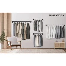 8TH-ST 66.1" Industrial Pipe Clothing Rack, Wall Mounted Clothes Rack For Hanging Clothes, Detachable Space-Saving Heavy Duty Iron Garment Rail For Closet Storage 3 Base, Black - 1 - 查看 4