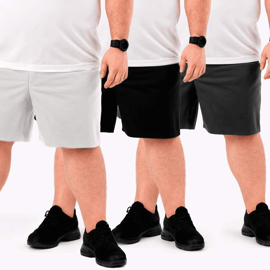 Tactel Plus Size Men's 3-Piece Bermuda Shorts - Sports Casual - 黑色/鉛色/冰色 - 查看 1