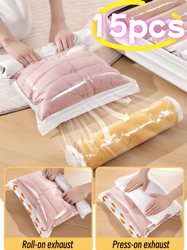 15/3/1pc Vacuum Compression Travel Bags, Roll Up Storage Bags Without Vacuum Pump, Space Saving Luggage Packing Cubes, Travel Essentials For Clothes, Underwear, Bedroom Organization