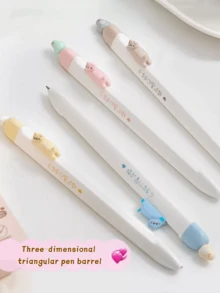 4支装可爱猫咪中性笔，创意猫咪造型高性价比中性笔，鸟形压花签名笔，0.5mm速干学生考试答题办公黑色笔，返校季 - 貓咪小鳥中性筆 - 查看 1