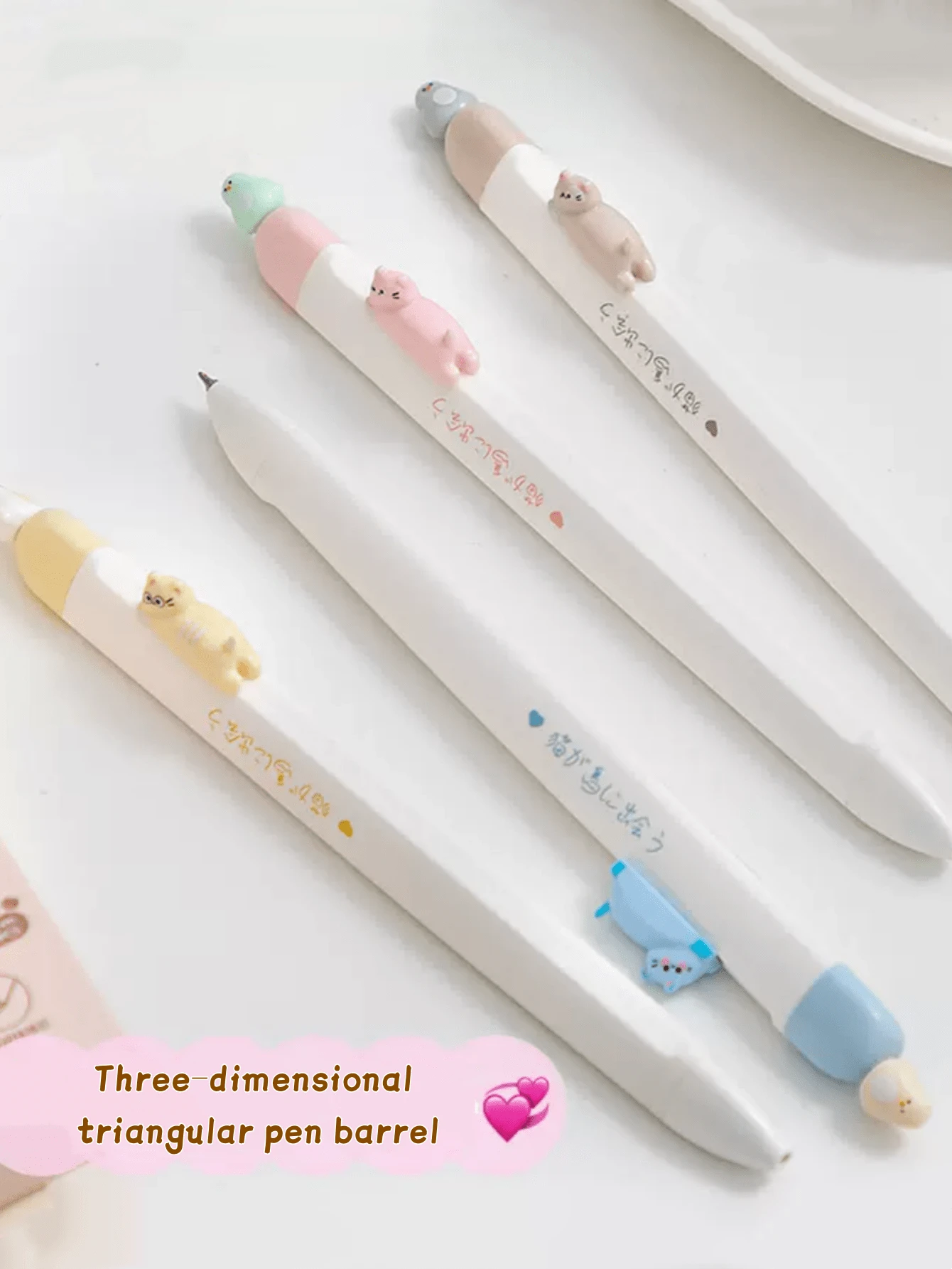 4支装可爱猫咪中性笔，创意猫咪造型高性价比中性笔，鸟形压花签名笔，0.5mm速干学生考试答题办公黑色笔，返校季 - 貓咪小鳥中性筆 - 查看 1