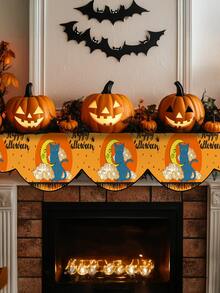 1pc/8pcs Halloween Black Cat Fireplace Mantel Scarf, Halloween Fireplace Decor, Halloween Hanging Decor, Seasonal Autumn Home Decor, Retro Style, Short Plush Material, 48*200CM/18.9*78.74IN, Halloween Home Decor Indoor Outdoor Party Supplies, Halloween Theme Decoration, Room Decor. Suitable For Home Kitchen Decor And Halloween Party Decoration