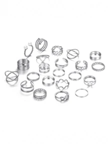 22/23Pcs/Lot Cute Exquisite Girls Boys Rings Heart Butterfly Geometric Shape Style Birthday Party Gifts For Friends Daily Wearing Jewelry Accessories