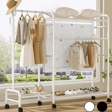 Lislark Heavy Duty Clothing Rail Clothes Rail Rack Closet Rails Coat Rail Wardrobe For Bedroom Free Standing Metal Hanging Garment Coat Rack Tidy Rails With Rolling Wheels (Heavy Duty-Black/White) ﻿ - White - View 3