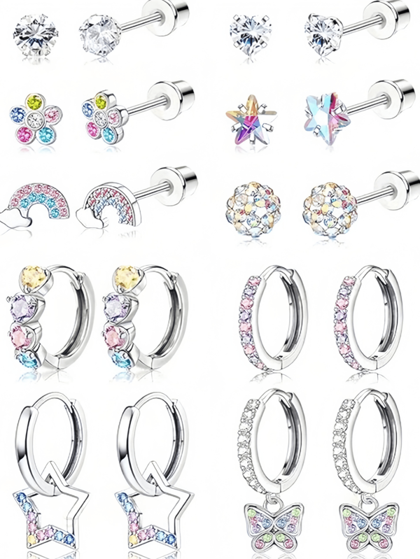 6pcs Hypoallergenic Earrings For Girls, Surgical Stainless Steel Spiral Earring Set, Suitable For Sensitive Ears, Children & Toddlers Cute Earrings