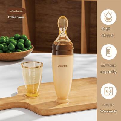 1 Pc Infant Rice Paste Bottle Milk Bottle Squeezing Feeding Silicone Soft Spoon Baby Supplementary Food Tool Milk Bottle Style Infant Feeding Spoon
