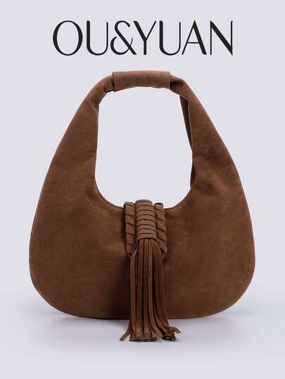 Nuova borsa a tracolla da donna in stile hobo, intrecciata a mano con nappe, borsa a spalla da donna, alla moda, personalizzata, semplice, versatile, da strada, dolce e cool, adatta a ragazze, stile Y2K, vintage, vintage, con nappe, stile western, stile bohémien, adatta per adolescenti, adatta per viaggiare, pendolarismo e feste.