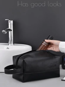 Bolsa de viaje impermeable para artículos de tocador para hombres, organizador de maquillaje portátil con cremallera, bolsos de mano con costura retro de PU, bolsa de aseo de gran capacidad para viajes de negocios