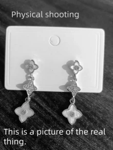 1 Pair Fashionable Long Leaf Floral Earrings With Rhinestone Inlaid, High-End Jewelry Gift For Friends, Mother's Day - Silver - View 3